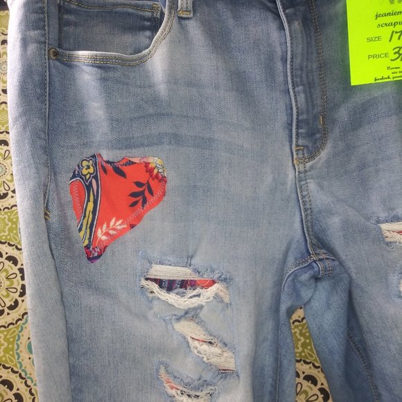 1971 Jeaniemade Size17j Mudd Skinney Patched Jeans - Picture 2 of 5